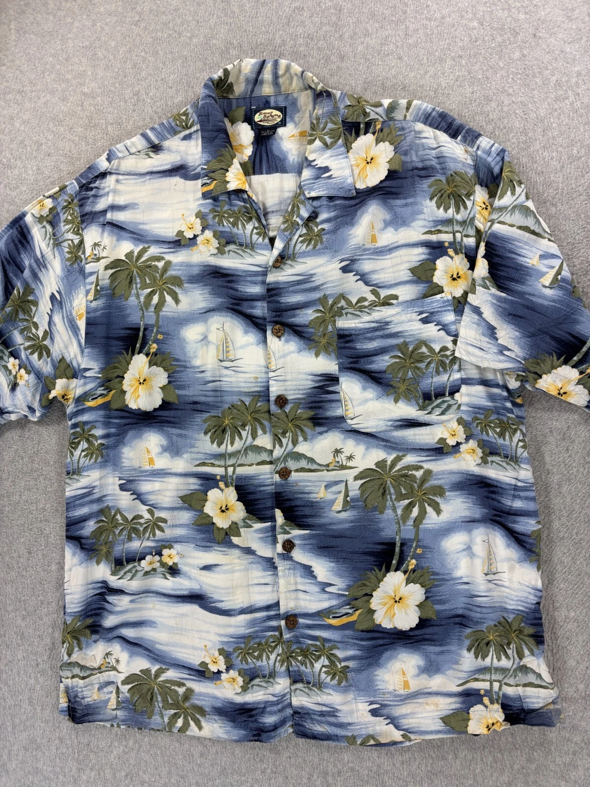Tommy Bahama Floral 100% Rayon Short Sleeve Island Shirt (Men's Large) Blue