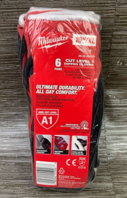 Milwaukee 10'' XL/TG Cut Level 1 Dipped Gloves 6 Pairs 48-22-8903P