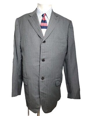 Isaia Napoli Mens Suit 46 Gray striped Base S Super 110s Wool Jacket Pants  Italy