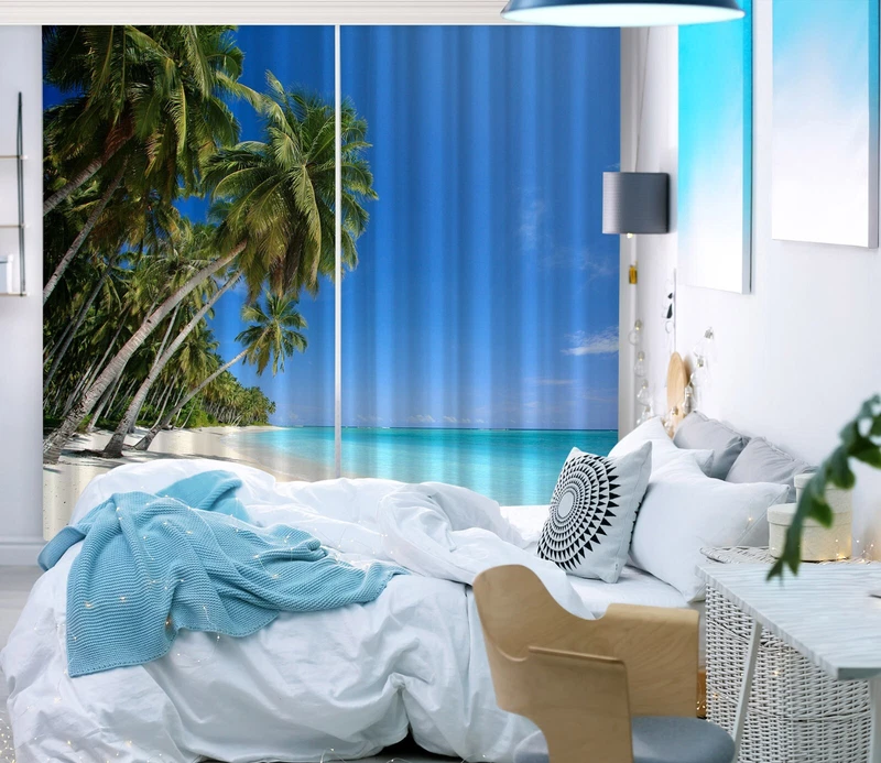 3D Coconut Tree Photo Blockout Window Curtain