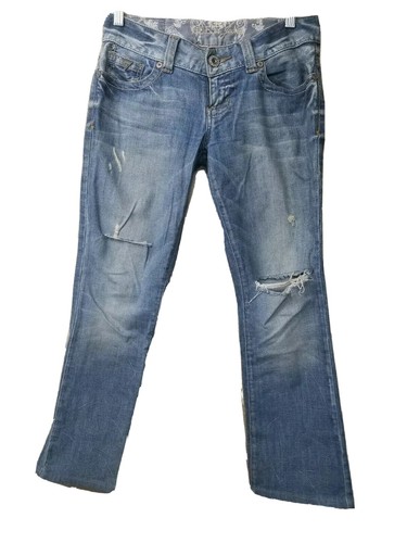 Guess Daredevil Bootcut Stretch Distressed Rips Bleach Jeans Womens 28 ! - Picture 2 of 8