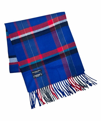 Vintage Christian Dior Monsieur Plaid Scarf Blue Tartan Cashmaire Japan