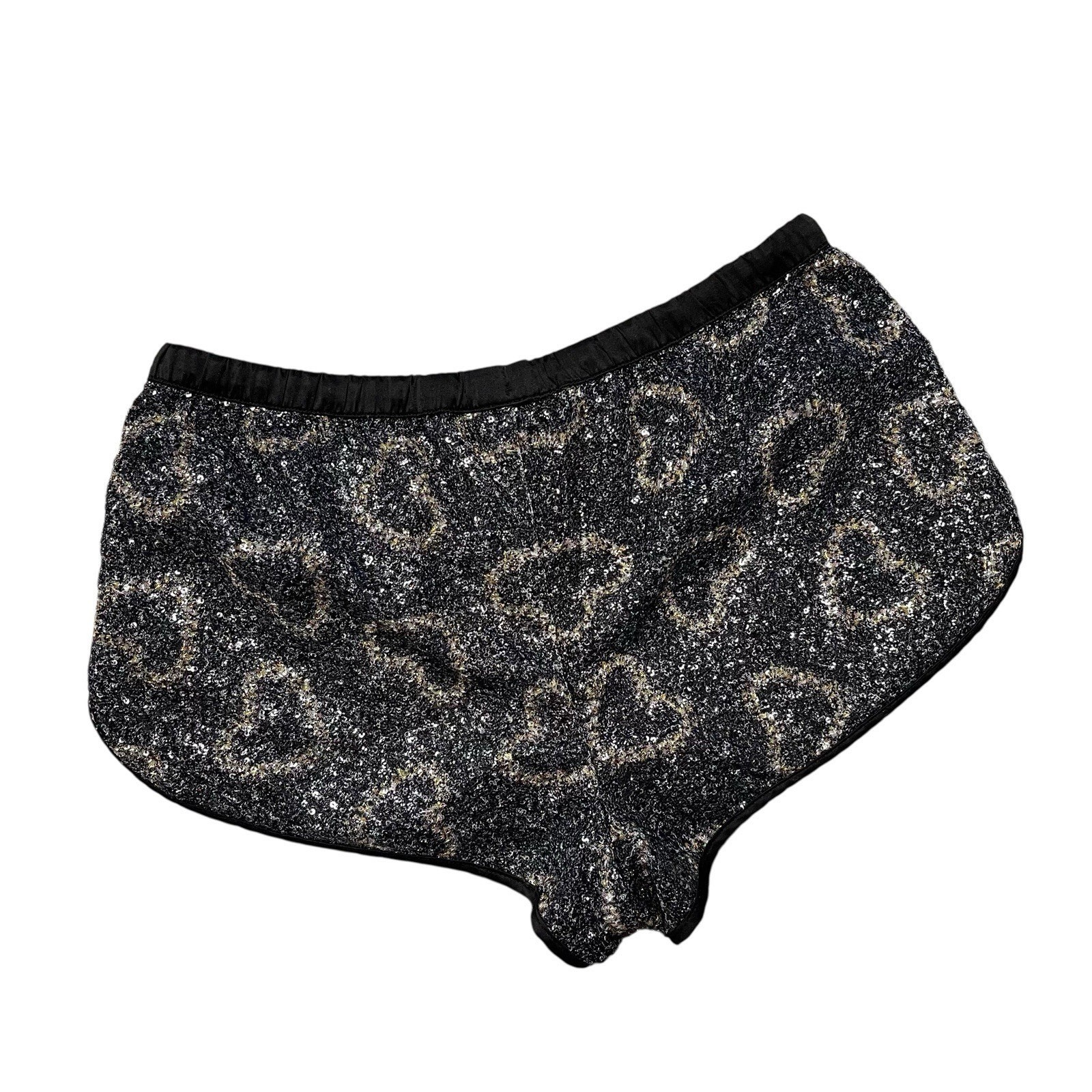 Victorias Secret Sequin Heart Shorts Pajamas Medium Black Silver Medium