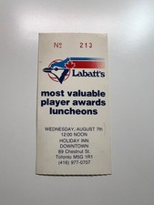 Toronto Blue Jays Labatt’s MVP Awards Luncheon Ticket August 7 Toronto RARE