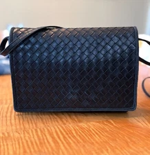 Vintage Bottega Veneta Black Leather Shoulder Bag Crossbody Purse