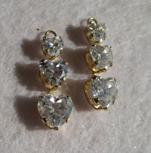 14K Y Gold Cubic Zirconia Triple Heart Dangle Add-On Pendant for Post Earrings