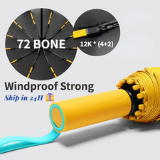 72-Bone Windproof Automatic Folding Umbrella Large Rain Sun UV Protection