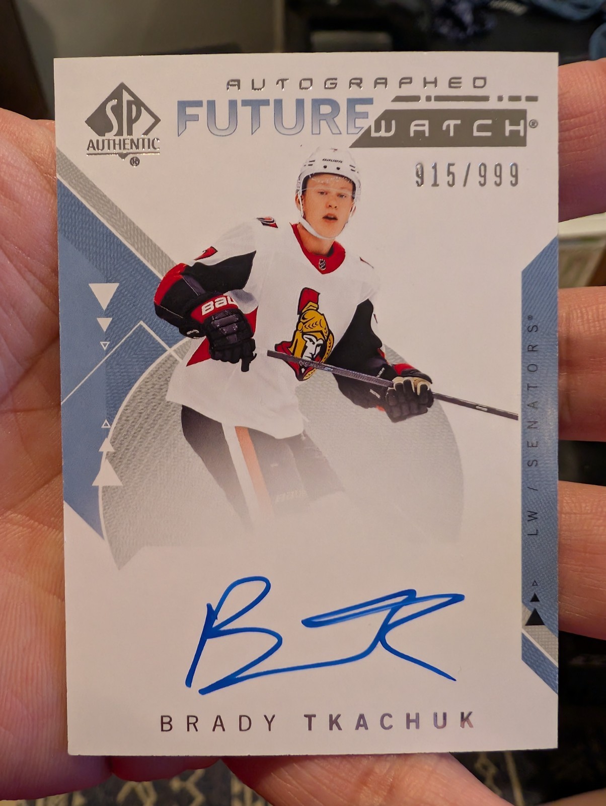 2018-2019 SP Authentic Brady Tkachuk Future Watch Auto 914/999 #200 Rookie RC