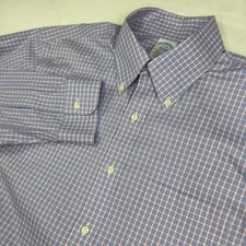 Brooks Brothers Shirt Mens 16-33 Blue Red Plaid Regular Non Iron Stretch Preppy