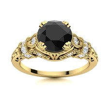 Round Black Spinel 925 Sterling Silver Gold Plated Solitare With Accents Ring