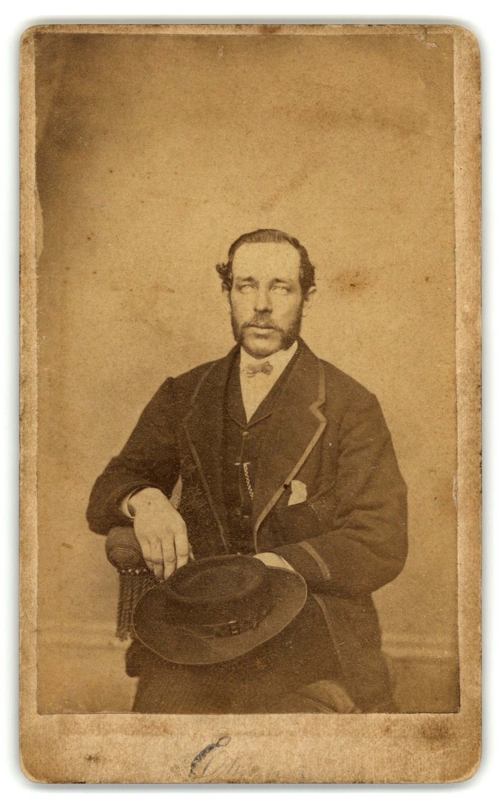 Antique CDV Circa 1860s Handsome Bearded Man Civil War Officer Soldier