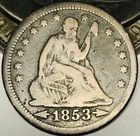 1853 Seated Liberty Quarter 25C RAYS ARROWS Ungraded 90% Silver US Coin CC30175