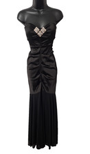 VTG 80s 90s Y2K Cache Strapless Black Satin Gown Sz 2 Mermaid Fishtail Long Prom