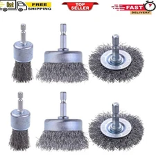 6pk Wire Brush attachment Set for for Removing Rust Fits Any Drill or Impact
