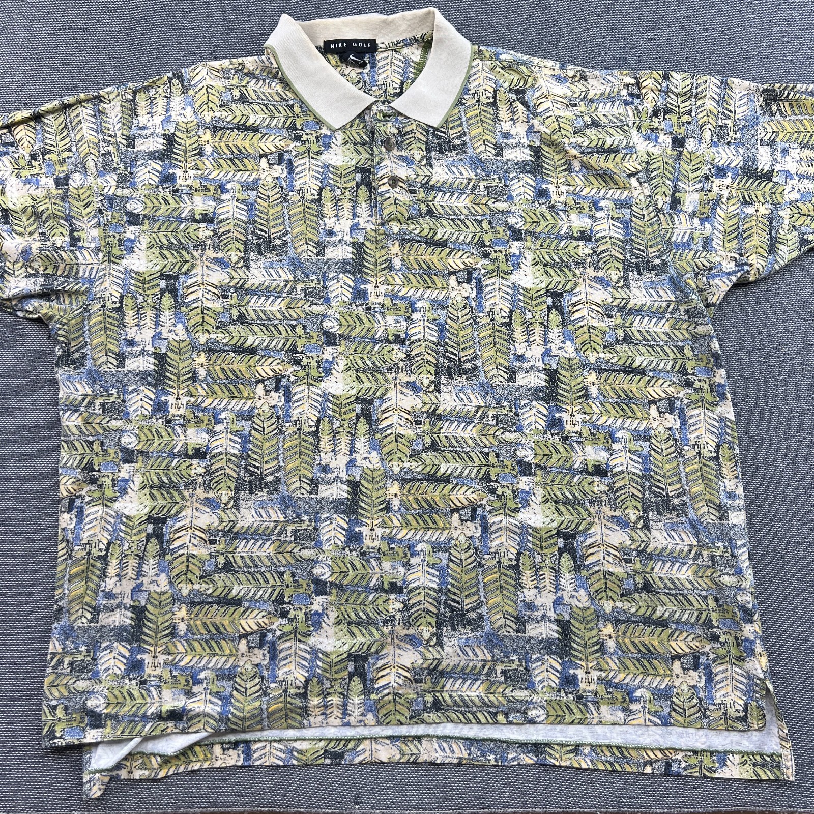 Vintage Nike Golf Abstract Polo Shirt Mens XL All Over Print Tiger Woods Leaf