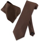 Vesuvio Napoli CHOCOLATE BROWN Striped NeckTie Handkerchief Matching Neck Tie