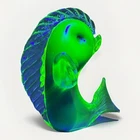 DDP USA Vtg Venetian Murano Uranium Vaseline Glass Yellow Blue Fish Figurine 6”