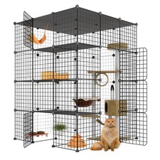 3x3x4 Large Cat Cage Indoor Enclosure with Balcony for 1-3 Cats