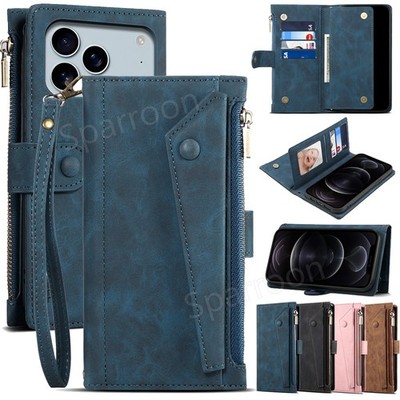 Hülle Für iPhone 17 16 15 Pro Max 14 13 12 Zipper Leder Handy Schutz Klapphülle