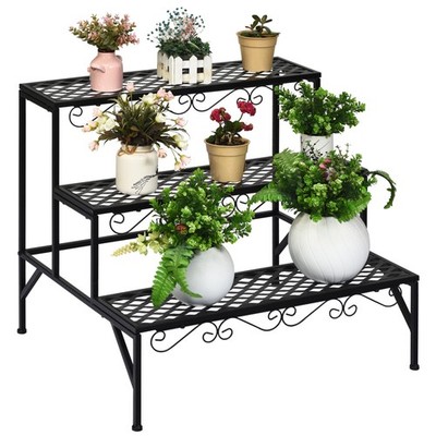Topbuy 3-Tier Metal Plant Stand Flower Potted Holder Ladder Storage Rack for