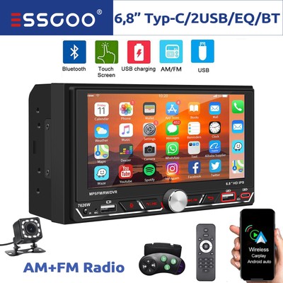 Autoradio 2 DIN 6.8'' Apple Carplay Android Auto AM FM Bluetooth Musik USB Kamera