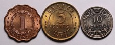 1974 Belize 1, 5 & 10 Cents KM# 33, 34, & 35 Unc QEII Coins