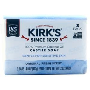 Натуральное нежное Кастильское мыло Kirks с оригинальным Свежим ароматом, 3 упаковки