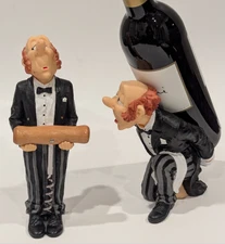 3 Piece James Butler Figurine Wine Bottle Holders & Cork Screw w/Holder, Barware