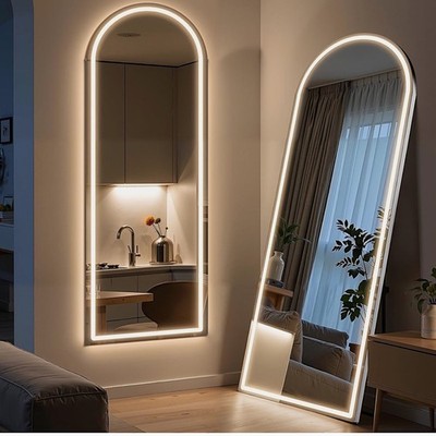 XL Arched LED Full Length Mirror   Stylish Floor or Wall Mirror w/ Modern Light