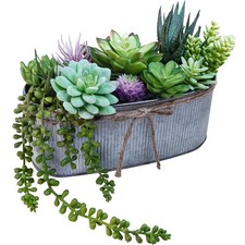 10" Artificial Succulent Arrangement Centerpiece Fake Succulent Plants in Rustic