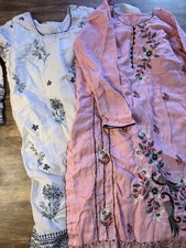 Embroidered Cotton Women's Kurta Set White and Pink Floral Long Sleeve