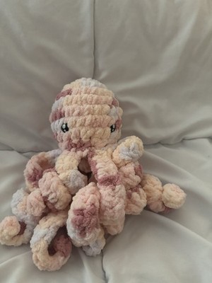 Handmade Crochet Octopus Plush Lot of 2, Pink/White & Blue/Green, Small