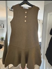 Women’s Zara Olive Green Knitted Sleeveless Pinafore Flared Dress Size L