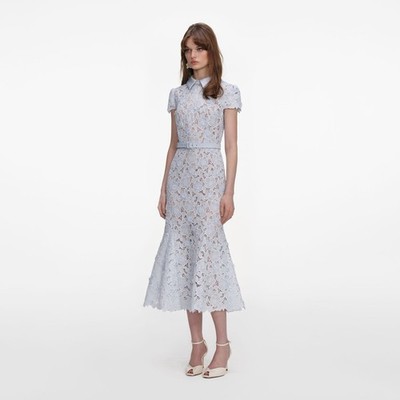 self portrait lilac guipure lace midi dress Belted lace midi dress in purple - Self Portrait