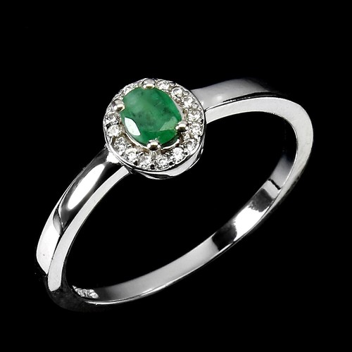 Sin Calentar Ovalado Esmeralda Verde 4x3mm Imitación Cz 925 Anillo Plata de Ley - Imagen 2 de 9