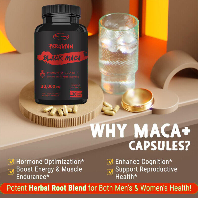 Complément Alimentaire Maca Noire Péruvienne 30000mg - Énergie, Endurance, Testostérone, 100% Naturel