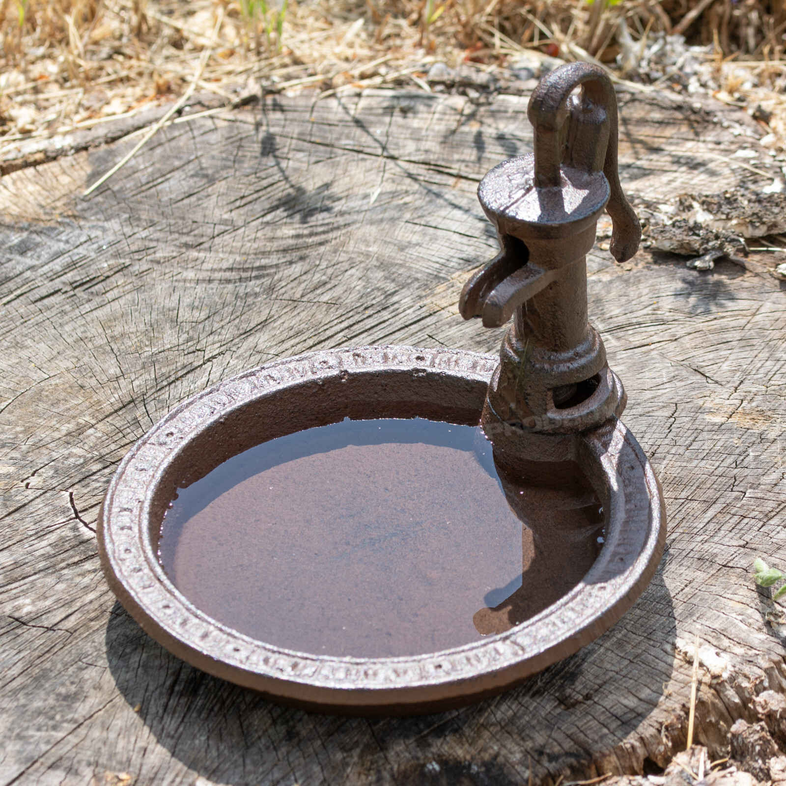 Small Decorative Water Pump Cast Iron Garden Bird Feeder Bath Ornament