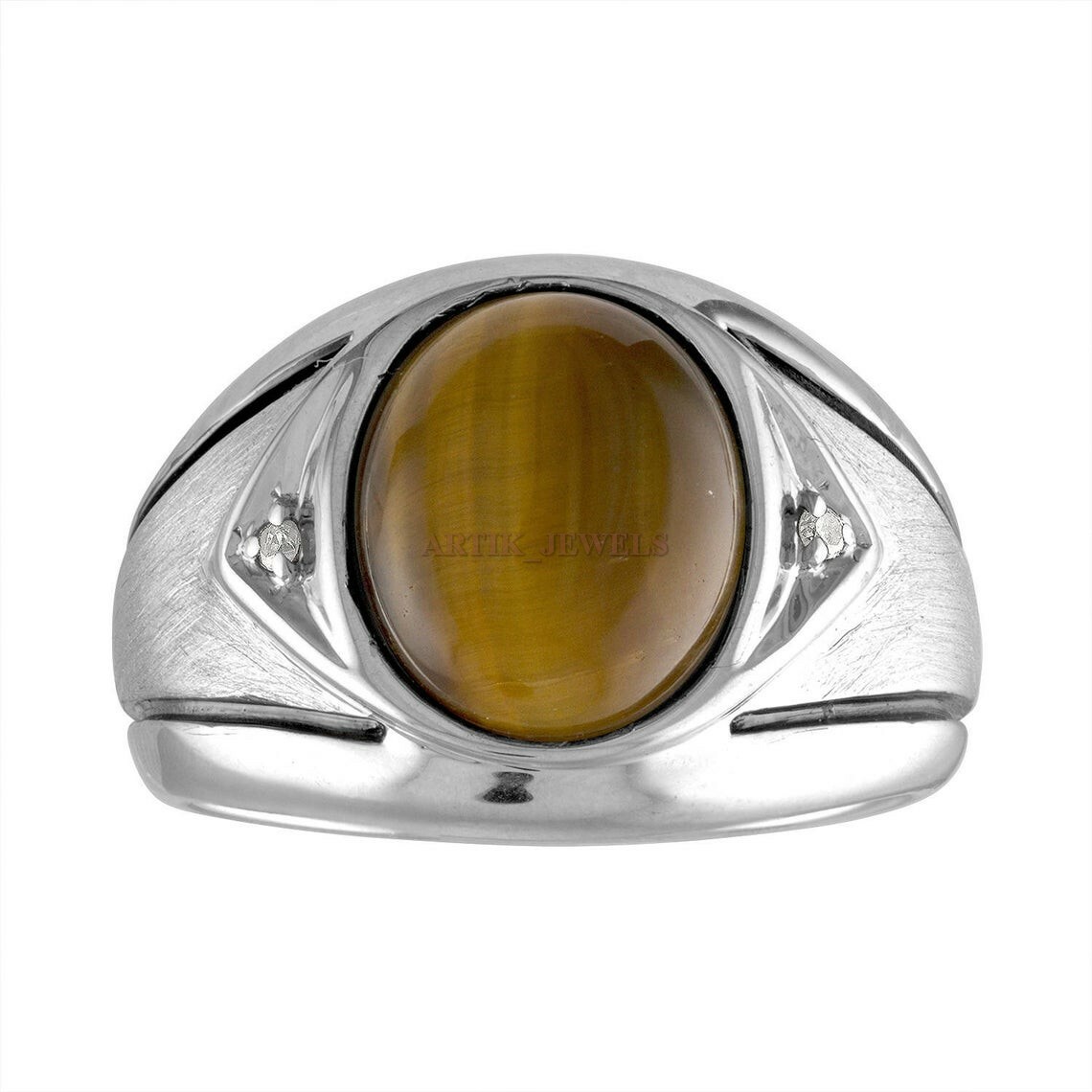 Natural de Tigre Ojo Piedra Preciosa Con 925 Anillo Plata Ley para Hombres #1613