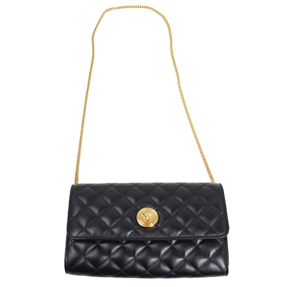 BRAND NEW VERSACE MEDUSA BLACK LEATHER CHAIN SHOULDER WALLET
