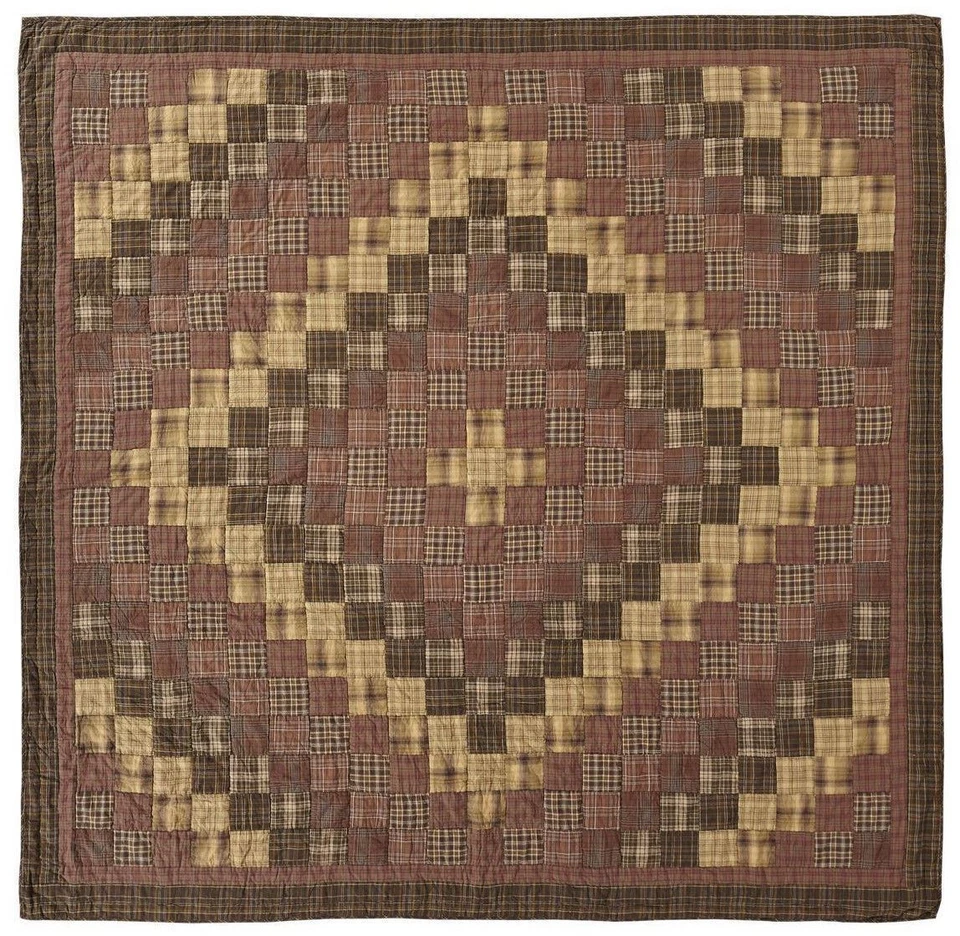 Edredón Doble Estilo Lodge Country Marrón Verde Cuadros Bloque Algodón Retazos Prescott Foto 2 de 4