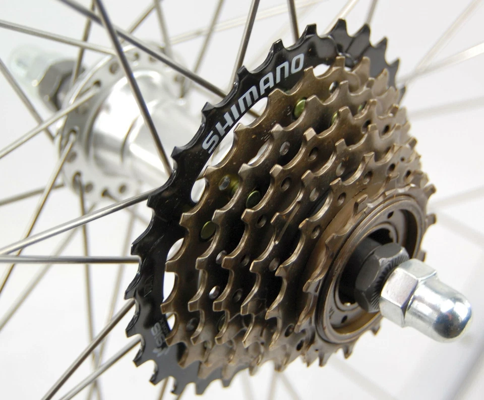 26 Zoll Hinterrad Laufrad Kasten Felge + 7 fach Shimano Kranz silber Alu - Bild 2 von 3