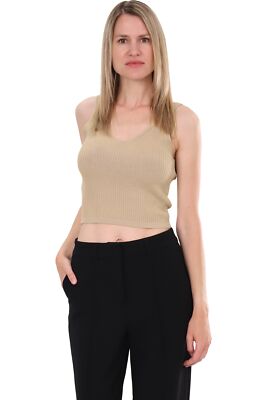 Damen Sommer Rippstrick Tank Top Crop Top V-Ausschnitt ärmellos 3002