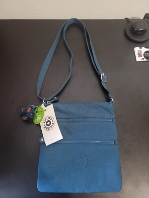 Kipling Keiko Travel Xbody 3 Zip Bag TEAL Purse 8.25x9x1 MONKEY Key fob $68 NWT!