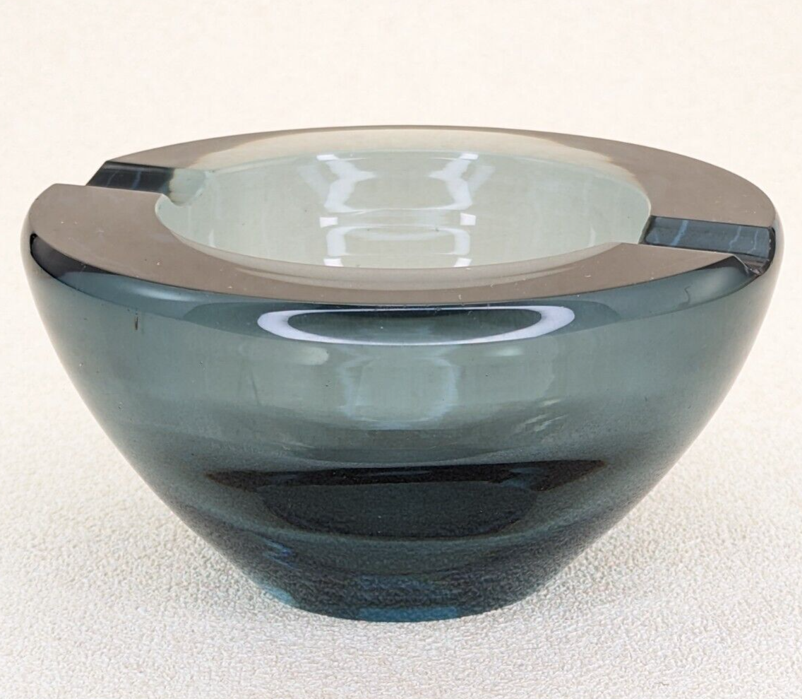 Vintage Kosta Boda Vicke Lindstrand Blue Smoked Art Glass Ashtray
