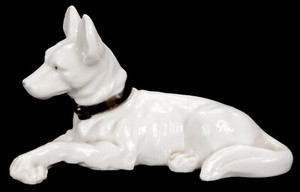 Antique Japanese Porcelain White German Shephard Dog Figurine Okimono Japan Old