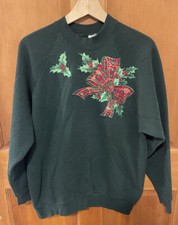 Vintage 80s Ugly Christmas Holly Berry Appliqu Crewneck Sweatshirt Women s XL