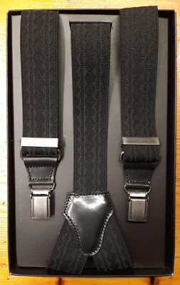 Bretel jacquard EJ50 dis 23C noir 36 mm avec cuir - 100 % Made in Italy - Photo 1/4