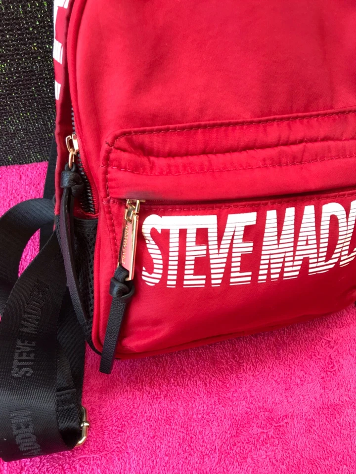 STEVE MADDEN Red & Black Mini Force Backpack White Signature Logo Book bag - Image 4 of 4