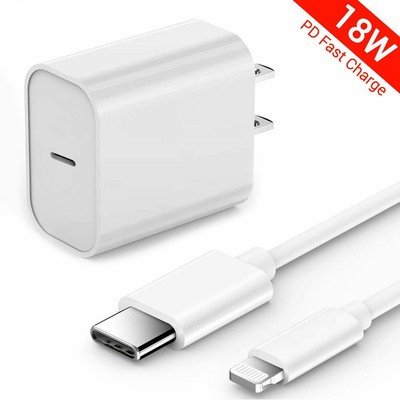 18W Fast Charger Power Adapter & USB-C iPhone 12 Cable iPhone X 11 Pro Max XS XR