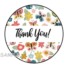 30 THANK YOU BUTTERFLIES & FLOWERS ENVELOPE SEALS LABELS STICKERS 1.5" ROUND